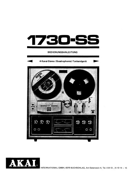 AKAI 1730-SS 4 KANAL QUADRAPHONIE TONBANDGERAT MIT ANSCHLUSSE BEDIENUNGSANLEITUNG 19 SEITE DEUT