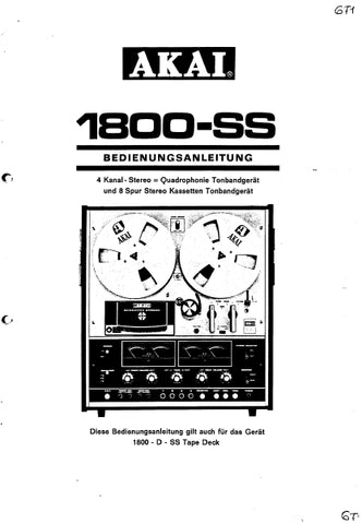 AKAI 1800-SS 1800D-SS 4 KANAL STEREO QUADRAPHONIE TONBANDGERAT UND 8 SPUR STEREO KASSETTEN TONBANDGERAT BEDIENUNGSANLEITUNG 18 SEITE DEUT
