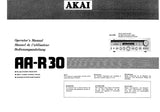 AKAI AA-R30 FM AM STEREO RECEIVER AMPLI-TUNER STEREO FM AM UKW/MW STEREO-EMPFANGER OPERATORS MANUAL MANUEL DE L'UTILISATEUR BEDIENUNGSANLEITUNG 14 PAGES/SEITE ENG FR DE