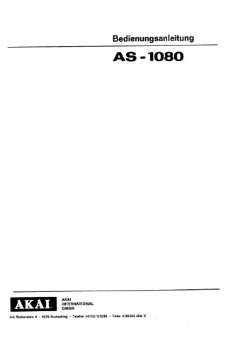 AS-1080 SOLID STATE FM AM MPX 4 CH STEREO TUNER AMPLIFIER BEDIENUNGSANLEITUNG 12 SEITE DEUT