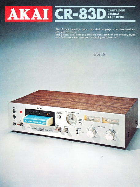 AKAI CR-83D 8 TRACK CARTRIDGE STEREO TAPE DECK CATALOG 2 PAGES ENG