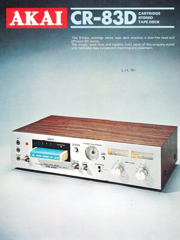 AKAI CR-83D 8 TRACK CARTRIDGE STEREO TAPE DECK CATALOG 2 PAGES ENG