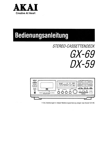 AKAI DX-59 GX-69 STEREO CASSETTENDECK BEDIENUNGSANLEITUNG 26 SEITE DEUT