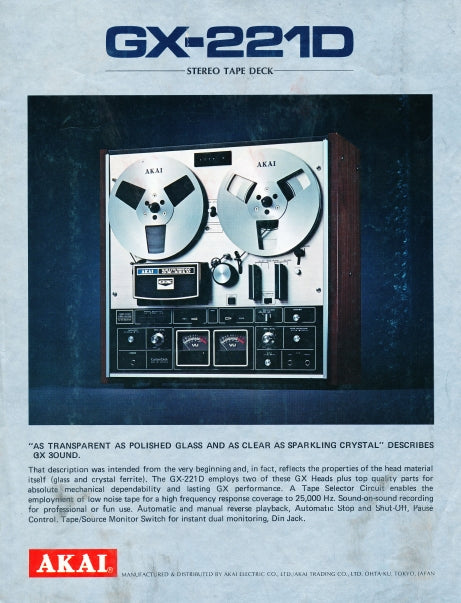 AKAI GX-221D STEREO TAPE DECK CATALOG 2 PAGES ENG