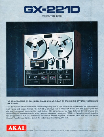 AKAI GX-221D STEREO TAPE DECK CATALOG 2 PAGES ENG