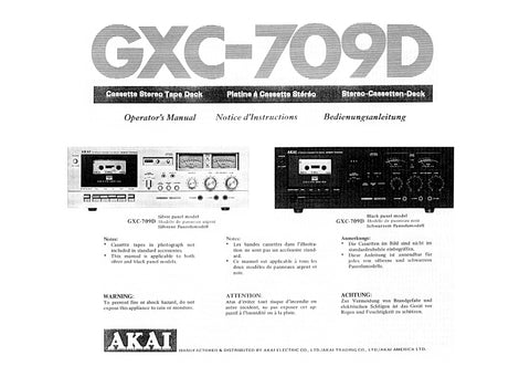 AKAI GXC-709D CASSETTE STEREO TAPE DECK OPERATORS MANUAL NOTICE D' INSTRUCTIONS BEDIENUNGSANLEITUNG INC CONN DIAGS AND TRSHOOT GUIDE 14 PAGES ENG FR DE