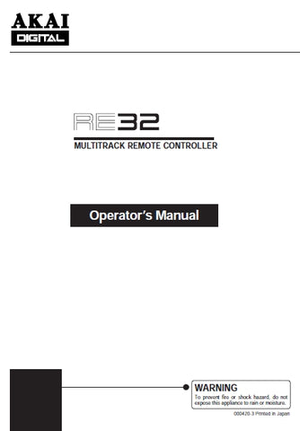 AKAI RE32 MULTITRACK REMOTE CONTROLLER OPERATORS MANUAL 192 PAGES ENG