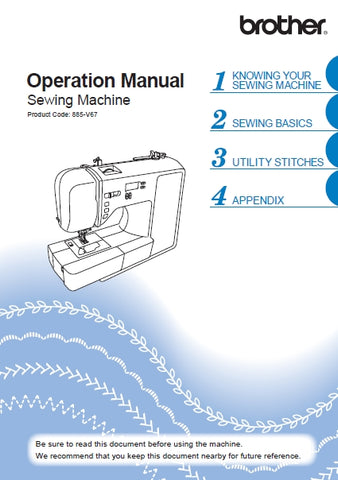 BROTHER 885-V67 SEWING MACHINE OPERATION MANUAL 112 PAGES ENGLISH