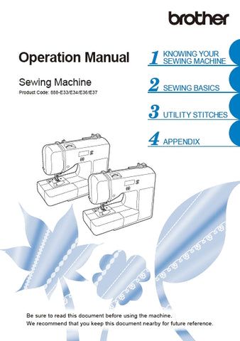 BROTHER XR9550 888-E33 888-E34 888-E36 888-E37 SEWING MACHINE OPERATION MANUAL 76 PAGES ENG