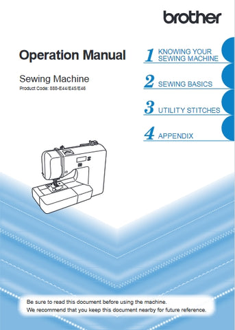 BROTHER XS2070 888-E44 888-E45 888-E46 SEWING MACHINE OPERATION MANUAL 108 PAGES ENG