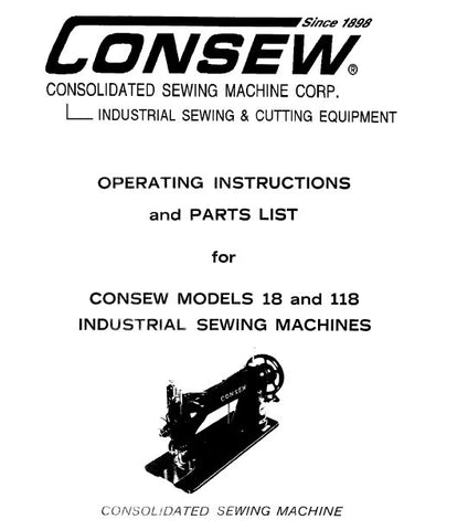 CONSEW MODEL 18 MODEL 118 SEWING MACHINE OPERATING INSTRUCTIONS 18 PAGES ENG