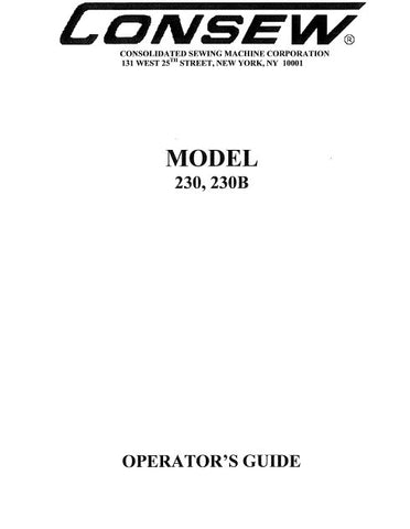 CONSEW MODEL 230 230B SEWING MACHINE OPERATORS GUIDE 6 PAGES ENG