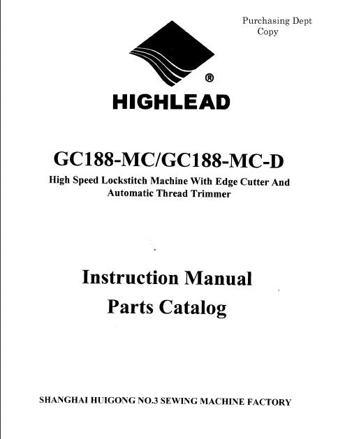 HIGHLEAD GC188-MC GC188-MC-D SEWING MACHINE INSTRUCTION MANUAL 40 PAGES ENG