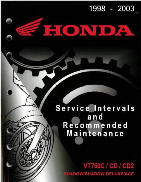 HONDA VT750C VT750CD VT750CD2 SHADOW SHADOW DELUXE ACE MOTORCYCLE SERVICE INTERVALS AND RECOMMENDED MAINTENANCE 66 PAGES ENG