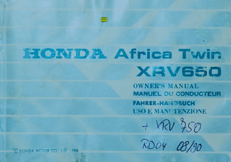HONDA XRV650 AFRICA TWIN MOTORCYCLE OWNERS MANUAL MANUEL DU CONDUCTEUR FAHRER-HANDBUCH USO E MANUTEZIONE 111 PAGES ENG FRANC DEUT ITAL