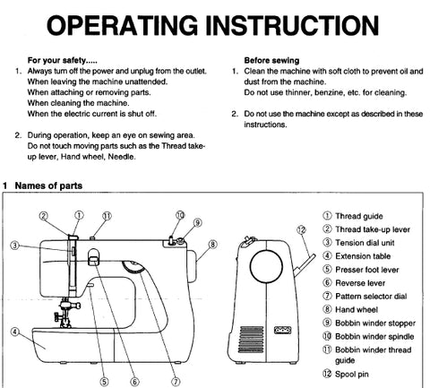 JANOME 639 SEWING MACHINE OPERATING INSTRUCTION 8 PAGES ENG