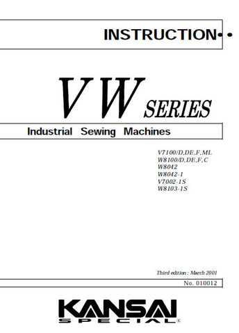 KANSAI VW SERIES SEWING MACHINE INSTRUCTION MANUAL 17 PAGES ENG