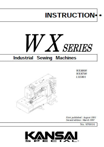 KANSAI WX8800 WX8700 LX5801 SEWING MACHINE INSTRUCTION MANUAL 23 PAGES ENG