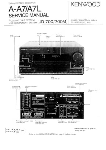 KENWOOD A-A7 A-A7L FM AM STEREO RECEIVER SERVICE MANUAL INC SCHEMS 28 PAGES ENG