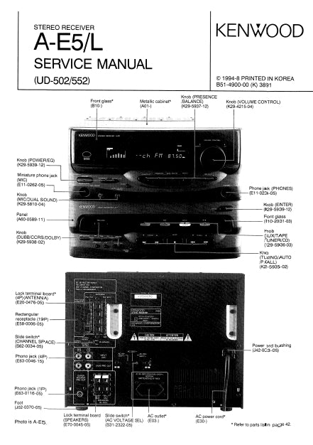 KENWOOD A-E5 A-E5L STEREO RECEIVER SERVICE MANUAL INC SCHEMS 39 PAGES ENG