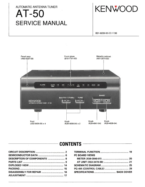 KENWOOD AT-50 AUTOMATIC ANTENNA TUNER SERVICE MANUAL INC SCHEM DIAGS 30 PAGES ENG