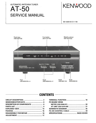 KENWOOD AT-50 AUTOMATIC ANTENNA TUNER SERVICE MANUAL INC SCHEM DIAGS 30 PAGES ENG