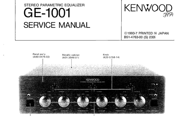KENWOOD GE-1001 STEREO PARAMETRIC EQUALIZER SERVICE MANUAL INC 