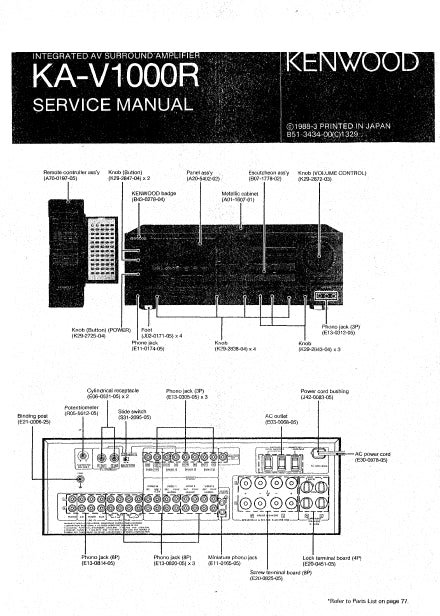 KENWOOD KA-V1000R INTEGRATED AV SURROUND AMPLIFIER SERVICE MANUAL INC SCHEMATIC DIAGRAMS 48 PAGES ENG