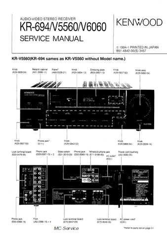 KENWOOD KR-694 KR-V5560 KR-V6060 AV STEREO RECEIVER SERVICE MANUAL INC SCHEMS 52 PAGES ENG