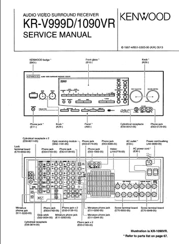 KENWOOD KR-V999D KR-V1090VR AV SURROUND RECEIVER SERVICE MANUAL INC SCHEM DIAGS 45 PAGES ENG