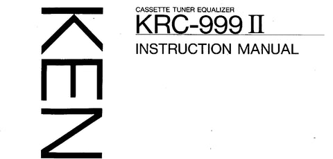 KENWOOD KRC-999II CASSETTE TUNER EQUALIZER INSTRUCTION MANUAL 18 PAGES ENG