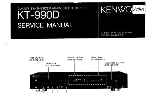 KENWOOD KT-990D QUARTZ SYNTHESIZER AM FM STEREO TUNER SERVICE MANUAL INC SCHEMATIC DIAGRAMS 45 PAGES ENG