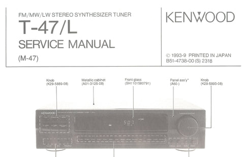 KENWOOD T-47 T-47L FM MW LW STEREO SYNTHESIZER TUNER SERVICE MANUAL INC SCHEMATIC DIAGRAMS 22 PAGES ENG