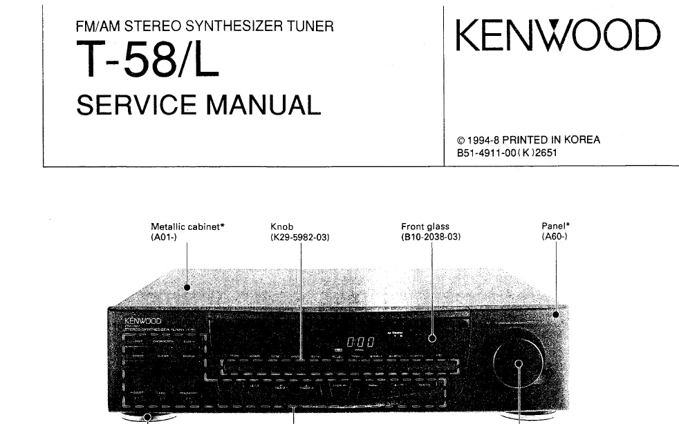 KENWOOD T-58 T-58L FM AM STEREO SYNTHESIZER TUNER SERVICE MANUAL INC SCHEMATIC DIAGRAMS 26 PAGES ENG