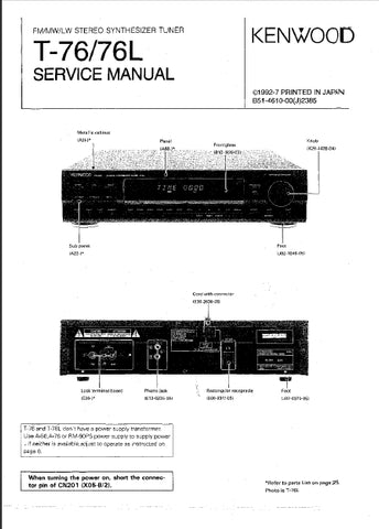 KENWOOD T-76 T-76L FM MW LW STEREO SYNTHESIZER TUNER SERVICE MANUAL INC SCHEMS 22 PAGES ENG