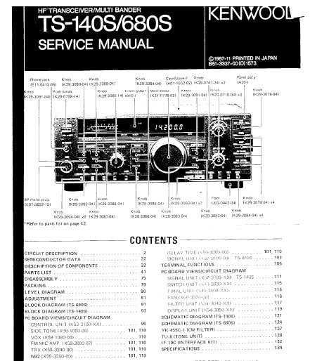 KENWOOD TS-140S TS-680S HF TRANSCEIVER/MULTI BANDER SERVICE MANUAL INC SCHEMATIC DIAGRAMS 175 PAGES ENG
