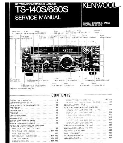 KENWOOD TS-140S TS-680S HF TRANSCEIVER/MULTI BANDER SERVICE MANUAL INC SCHEMATIC DIAGRAMS 175 PAGES ENG