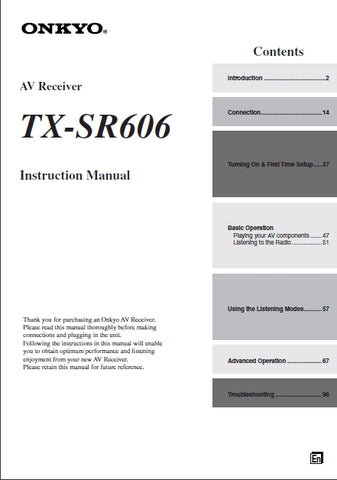 ONKYO TX-SR606 AV RECEIVER INSTRUCTION MANUAL 104 PAGES ENG