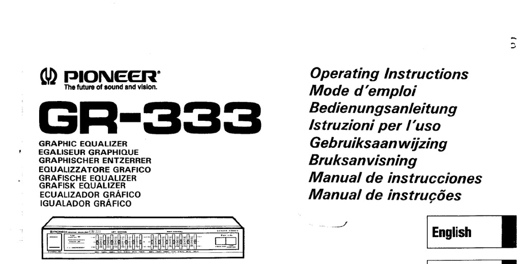 PIONEER GR-333 GRAPHIC EQUALIZER OPERATING INSTRUCTIONS 16 PAGES ENG