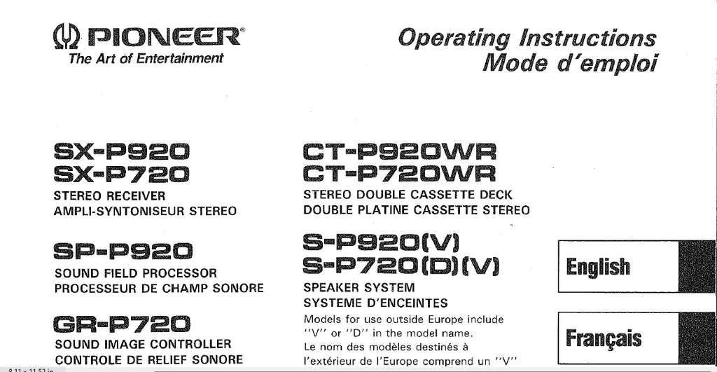PIONEER SX-P920 SX-P720 CT-P920WR CT-P720WR MUSIC SYSTEM OPERATING INSTRUCTIONS MODE D'EMPLOI 82 PAGES ENG FRANC