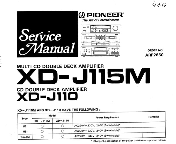 PIONEER XD-J125M XD-J120 CD DOUBLE DECK AMPLIFIER SERVICE MANUAL