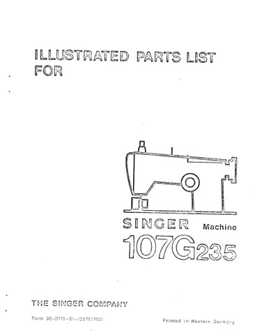SINGER 107G235 SEWING MACHINE ILLUSTRATED PARTS LIST 24 PAGES ENG