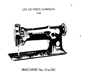 SINGER 111W150 SEWING MACHINE LIST OF PARTS COMPLETE 24 PAGES ENG