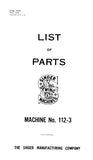 SINGER 112-3 SEWING MACHINE LIST OF PARTS 18 PAGES ENG