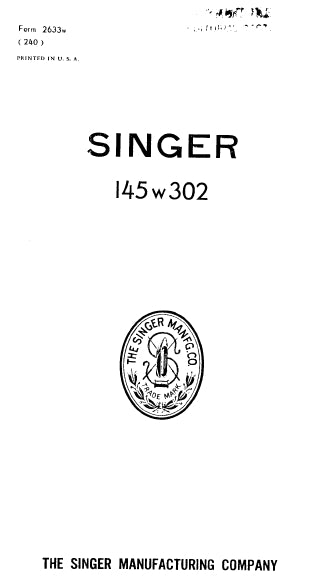 SINGER 145W302 SEWING MACHINE ILLUSTRATED PARTS LIST 11 PAGES ENG