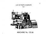SINGER 175-36 SEWING MACHINE LIST OF PARTS COMPLETE 21 PAGES ENG