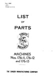 SINGER 176-11 176-12 176-13 SEWING MACHINE LIST OF PARTS 20 PAGES ENG