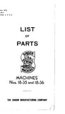 SINGER 18-35 18-36 SEWING MACHINE LIST OF PARTS 35 PAGES ENG
