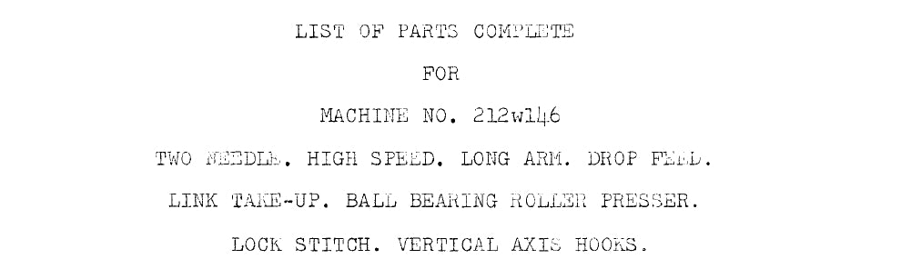 SINGER 212W146 SEWING MACHINE LIST OF PARTS COMPLETE 30 PAGES ENG