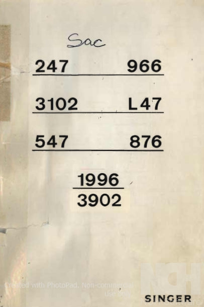 SINGER 247-9666 3102-147 547-876 MAQUINA MANUAL DE INSTRUCOES 15 PAGINA PT